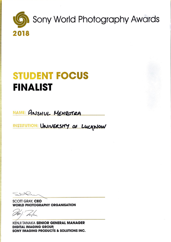 Certificate and recognition for Anshul Mehrotra